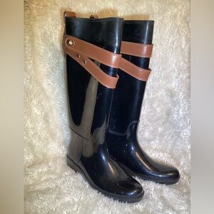 Coach Talia Black and Brown rubber Women's rain Boots size 8